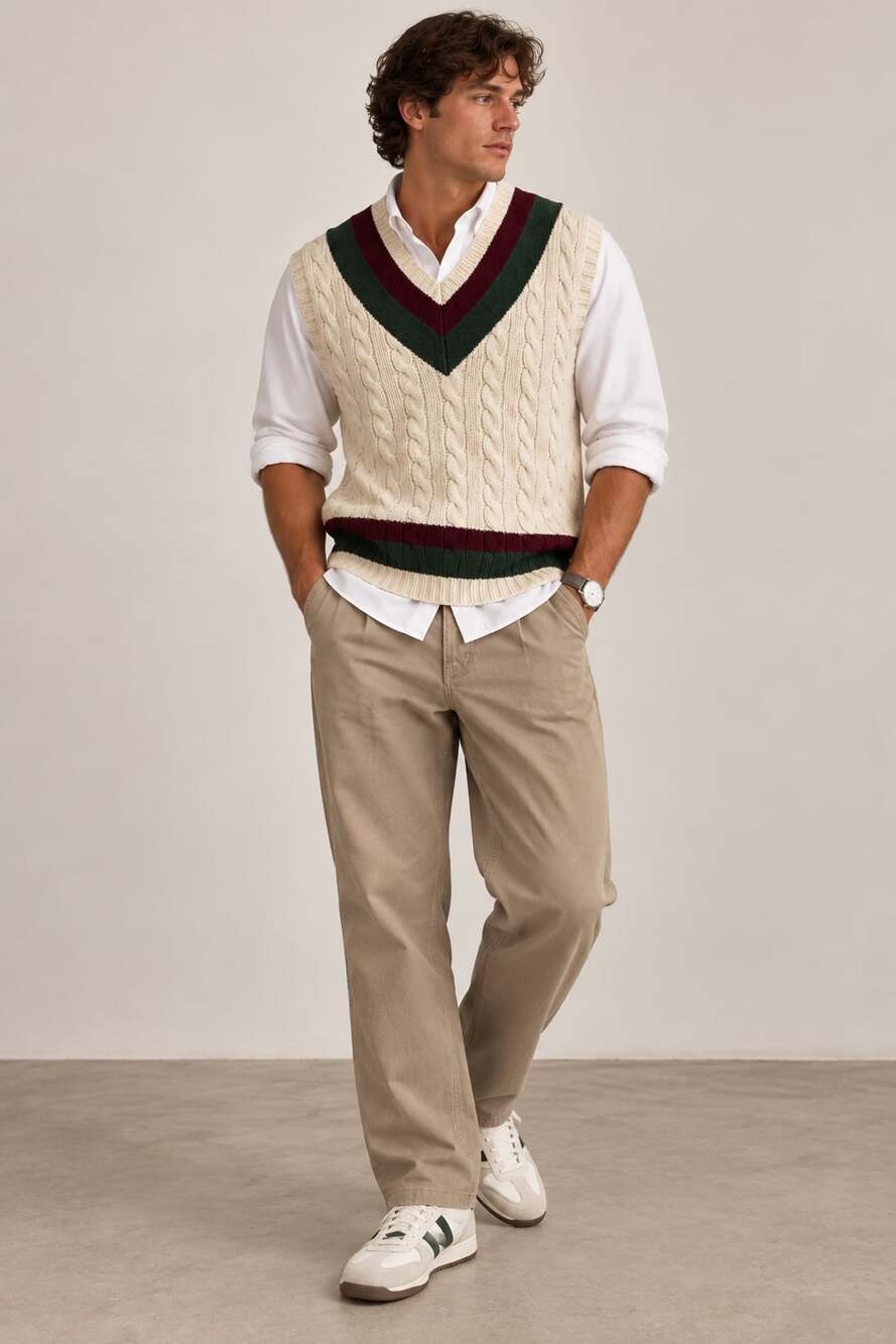 Polo Ralph Lauren Cricket Sweater Vest Size Large Cream Cotton Cable Knit